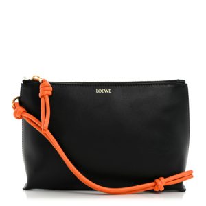 Loewe Calfskin Flamenco Knot Pouch Black Bright Orange