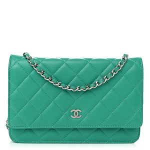 Chanel Lambskin Quilted Wallet On Chain WOC Green