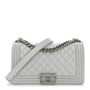 Chanel Metallic Lambskin Quilted Medium Boy Flap Silver