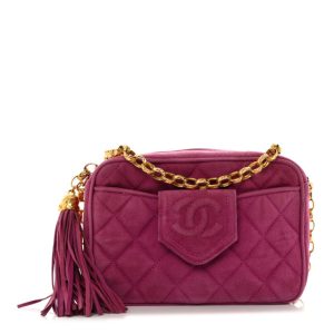 Chanel Suede Quilted Tassel CC Camera Case Purple
