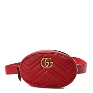 Gucci Calfskin Matelasse GG Marmont Belt Bag 75 30 Hibiscus Red