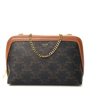 Celine Triomphe Canvas Calfskin Mini Clutch on Chain Tan