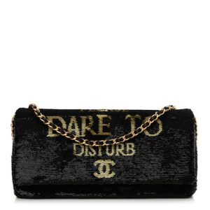 Chanel Sequin Paris Cosmopolite Dare To Disturb Flap Black Gold