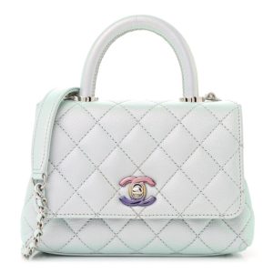 Chanel Iridescent Caviar Quilted Extra Mini Coco Handle Flap Light Blue
