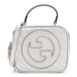 Gucci Metallic Sakai Be Green Calfskin Diagonal Stitched Blondie Top Handle Bag Silver