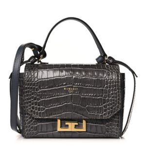 Givenchy Calfskin Crocodile Embossed Mini Eden Top Handle Storm Grey