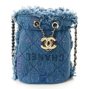 Chanel Denim Quilted Mood Mini Bucket With Chain Blue Multicolor