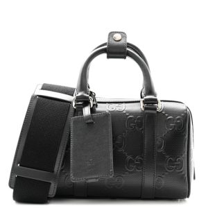 Gucci Calfskin GG Tennis Embossed Mini Duffle Bag Black