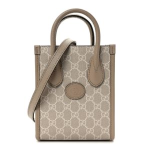 Gucci GG Supreme Monogram Textured Dollar Calfskin Mini Retro Interlocking G Tote Bag Beige Mystic White Oatmeal