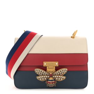 Gucci Calfskin Sylvie Web Queen Margaret Shoulder Bag Blue Agata Hibiscus Red Mystic White