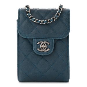 Chanel Caviar Quilted Extra Mini Wallet On Chain WOC Blue