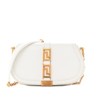 Versace Calfskin Medium Greca Goddess Shoulder Bag White