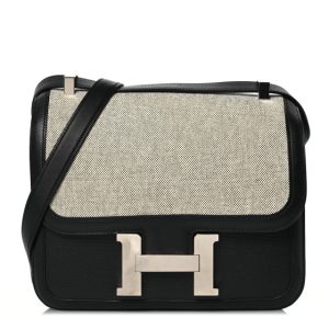Hermes Swift Toile H Berline Constance 24 Black Ecru