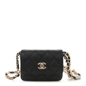Chanel Caviar Quilted Belt Bag With Charms On Chain Black