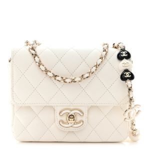 Chanel Lambskin Resin Quilted Mini Heart Square Flap White