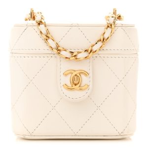 Chanel Lambskin Quilted Vanity Clutch With Chain White