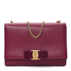 Salvatore Ferragamo Hammered Calfskin Mini Miss Vara Bow Chain Bag Sangria