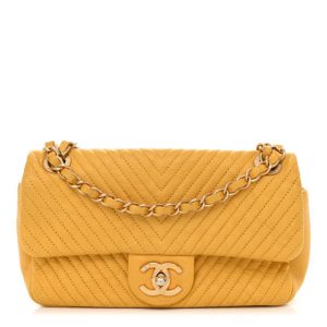 Chanel Calfskin Chevron Quilted Small Surpique Flap Yellow