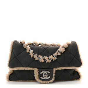 Chanel Shearling Quilted Medium Single Flap Grey