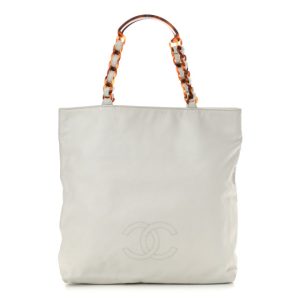 Chanel Lambskin Bekko Chain CC Shopping Tote White