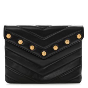 Chanel Lambskin Chevron CC Button Clutch Black