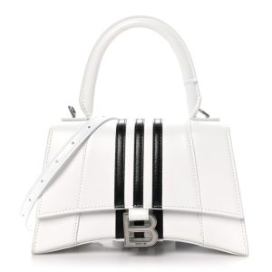 Balenciaga X ADIDAS Shiny Box Calfskin Hourglass Top Handle Bag XS Off White
