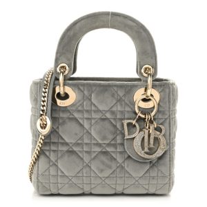 Christian Dior Velvet Mini Lady Dior Gray