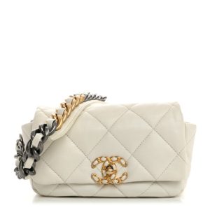 Chanel Goatskin Quilted Chanel 19 Waist Bag White