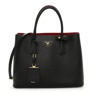 Prada Saffiano Cuir Medium Double Bag Black Fuoco