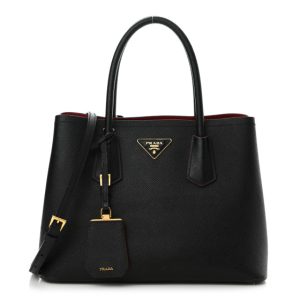 Prada Saffiano Cuir Small Double Bag Black Fuoco