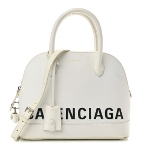 Balenciaga Signature Grained Calfskin Logo S Ville Top Handle Bag White Black