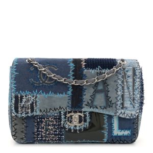 Chanel Denim Tweed Patchwork Jumbo Single Flap Blue