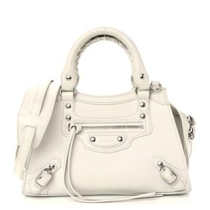 Balenciaga Grained Calfskin Neo Classic Silver Hardware Mini City White