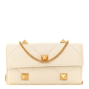 Valentino Garavani Nappa Roman Stud Wallet on Chain Ivory