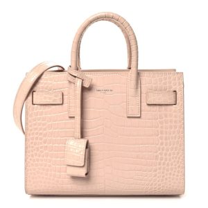 Saint Laurent Calfskin Crocodile Embossed Nano Sac De Jour Rose Antic