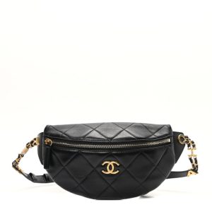 Chanel Lambskin Enamel Quilted Waist Bag Black