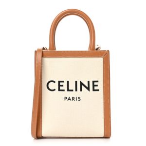 Celine Canvas Calfskin Mini Vertical Cabas Natural Tan