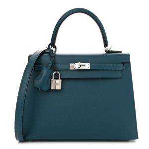 Hermes Madame Calfskin Verso Kelly Sellier 25 Vert Bosphore Sienne
