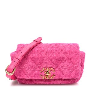 Chanel Tweed Quilted Chanel 19 Waist Bag Pink