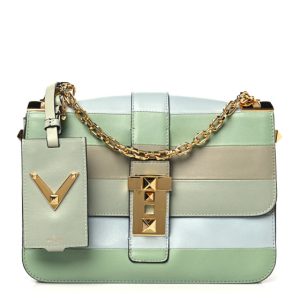 Valentino Garavani Nappa Striped B-Rockstud Flap Green