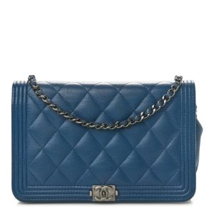 Chanel Caviar Quilted Boy Wallet On Chain WOC Dark Blue