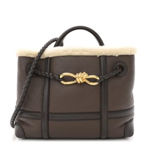 Bottega Veneta Shearling Aviator Small Andiamo Shoulder Bag Brown