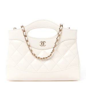 Chanel Shiny Lambskin Quilted Nano 31 Shopping Bag White