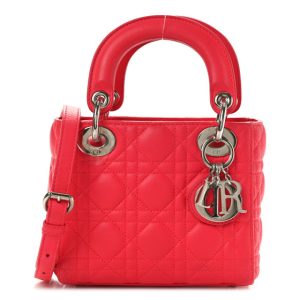 Christian Dior Lambskin Cannage Mini Lady Dior Fuchsia