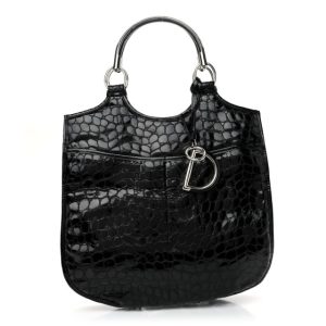 Christian Dior Patent Crocodile Embossed 61 Tote Black