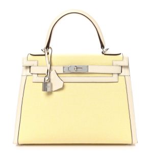 Hermes Toile H Swift Kelly Sellier 28 Nata Jaune Citron