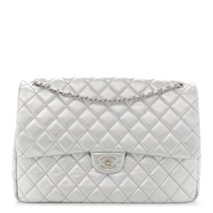 Chanel Metallic Lambskin Quilted XXL Travel Flap Bag Silver
