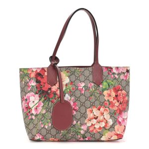 Gucci GG Supreme Monogram Blooms Small Reversible Tote Beige Multicolor Dry Rose