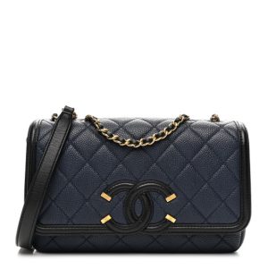 Chanel Caviar Quilted Small CC Filigree Flap Navy Black