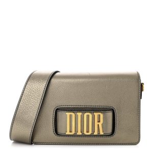 Christian Dior Metallic Grained Calfskin Dio(r)evolution Flap Bag Black Gold